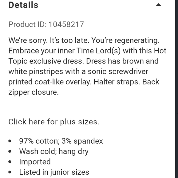 Dr. Who Regeneration Brown Halter Style Dress Hot Topic NWT Cosplay Costumes - Picture 16 of 16